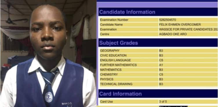 Ehimen Felix the Brilliant Boy with Sharp Brain Scores 300 in JAMB, 1 A and 5 Bs in WAEC, Excellent Results
