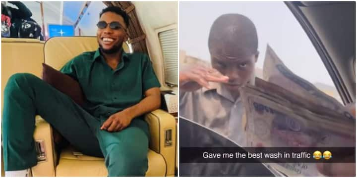 Make I Go Find Bucket: Nigerians React As Victor AD Splashes Cash on Boy Who Washed His Dirty Car in Traffic.